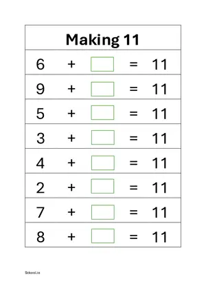 Addition: Making 11 math worksheet