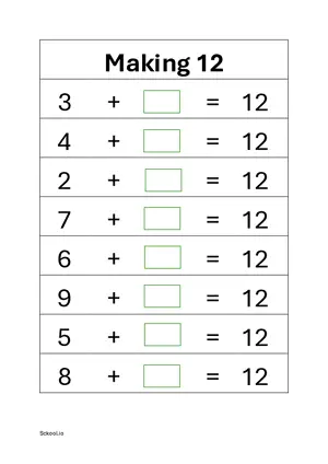 Addition: Making 12 math worksheet