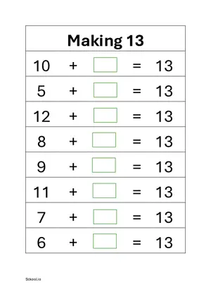 Addition: Making 13 math worksheet