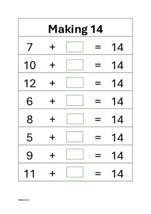 Addition: Making 14 math worksheet