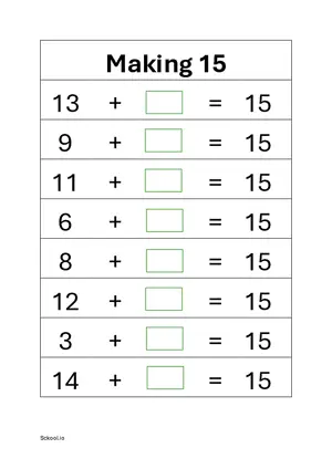 Addition: Making 15 math worksheet