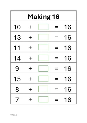 Addition: Making 16 math worksheet