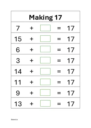 Addition: Making 17 math worksheet