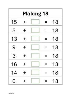 Addition: Making 18 math worksheet