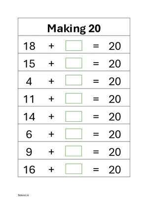 Addition: Making 20 math worksheet