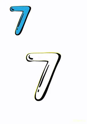 Number tracing and coloring pages Number 7 Seven. Free printable number worksheet. DIY Maths worksheet.