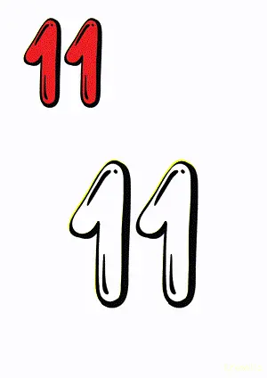 Number tracing and coloring pages Number 11 Eleven. Free printable number worksheet. DIY Maths worksheet.