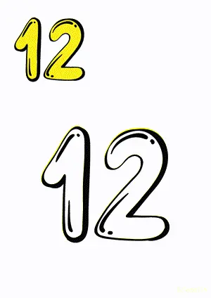 Number tracing and coloring pages Number 12 Twelve. Free printable number worksheet. DIY Maths worksheet.