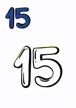 Number tracing and coloring pages Number 15 Fifteen. Free printable number worksheet. DIY Maths worksheet.