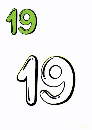 Number tracing and coloring pages Number 19 Nineteen. Free printable number worksheet. DIY Maths worksheet.