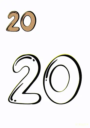 Number tracing and coloring pages Number 20 Twenty. Free printable number worksheet. DIY Maths worksheet.