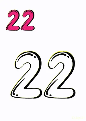 Number tracing and coloring pages Number 22 Twenty-Two. Free printable number worksheet. DIY Maths worksheet.