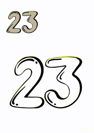 Number tracing and coloring pages Number 23 Twenty-Three. Free printable number worksheet. DIY Maths worksheet.