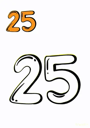 Number tracing and coloring pages Number 25 Twenty-Five. Free printable number worksheet. DIY Maths worksheet.