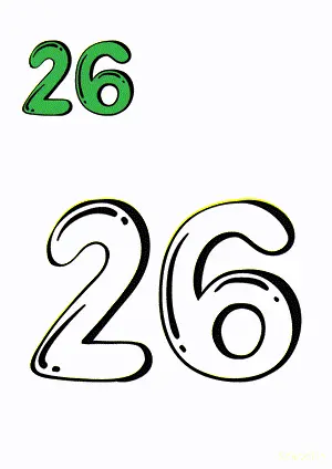 Number tracing and coloring pages Number 26 Twenty-Six. Free printable number worksheet. DIY Maths worksheet.