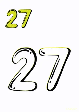 Number tracing and coloring pages Number 27 Twenty-Seven. Free printable number worksheet. DIY Maths worksheet.