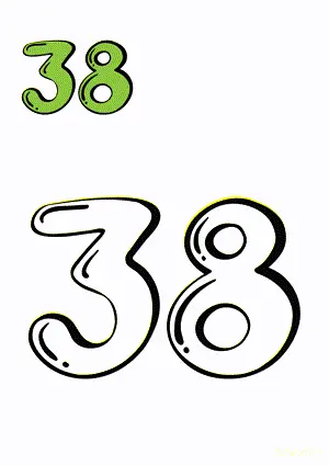 Number tracing and coloring pages Number 38 Thirty-Eight. Free printable number worksheet. DIY Maths worksheet.