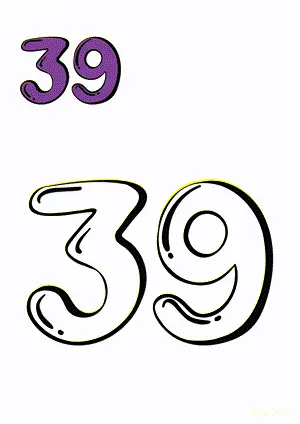 Number tracing and coloring pages Number 39 Thirty-Nine. Free printable number worksheet. DIY Maths worksheet.