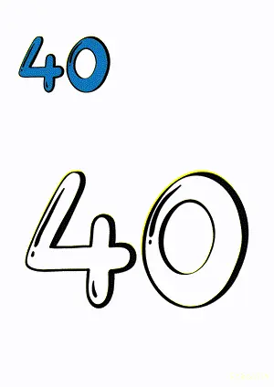 Number tracing and coloring pages Number 40 Forty. Free printable number worksheet. DIY Maths worksheet.