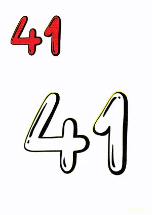 Number tracing and coloring pages Number 41 Forty-One. Free printable number worksheet. DIY Maths worksheet.