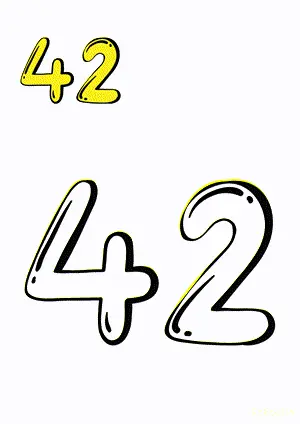 Number tracing and coloring pages Number 42 Forty-Two. Free printable number worksheet. DIY Maths worksheet.