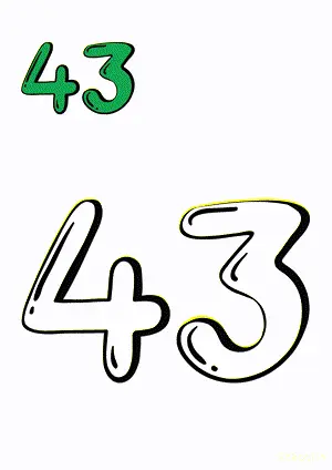 Number tracing and coloring pages Number 43 Forty-Three. Free printable number worksheet. DIY Maths worksheet.