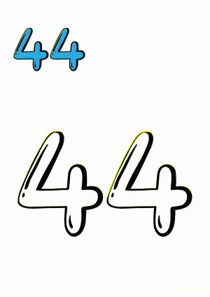 Number tracing and coloring pages Number 44 Forty-Four. Free printable number worksheet. DIY Maths worksheet.