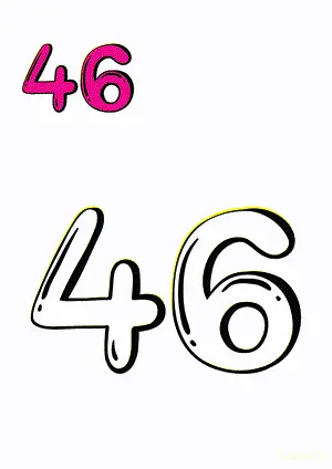 Number tracing and coloring pages Number 46 Forty-Six. Free printable number worksheet. DIY Maths worksheet.