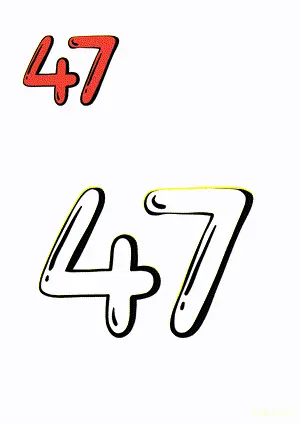 Number tracing and coloring pages Number 47 Forty-Seven. Free printable number worksheet. DIY Maths worksheet.