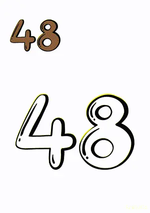 Number tracing and coloring pages Number 48 Forty-Eight. Free printable number worksheet. DIY Maths worksheet.