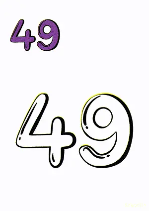 Number tracing and coloring pages Number 49 Forty-Nine. Free printable number worksheet. DIY Maths worksheet.