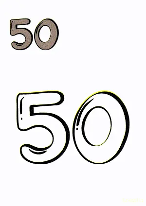 Number tracing and coloring pages Number 50 Fifty. Free printable number worksheet. DIY Maths worksheet.