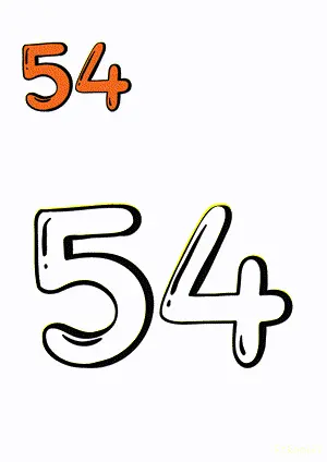 Number tracing and coloring pages Number 54 Fifty-Four. Free printable number worksheet. DIY Maths worksheet.