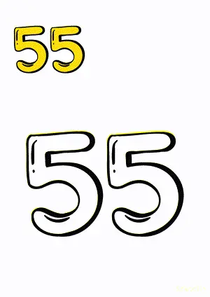 Number tracing and coloring pages Number 55 Fifty-Five. Free printable number worksheet. DIY Maths worksheet.