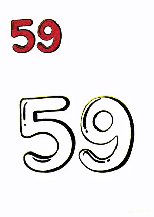 Number tracing and coloring pages Number 59 Fifty-Nine. Free printable number worksheet. DIY Maths worksheet.