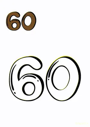 Number tracing and coloring pages Number 60 Sixty. Free printable number worksheet. DIY Maths worksheet.