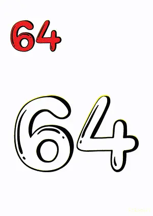 Number tracing and coloring pages Number 64 Sixty-Four. Free printable number worksheet. DIY Maths worksheet.