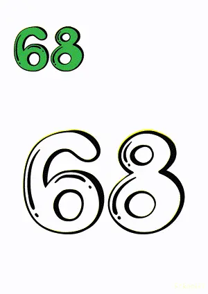 Number tracing and coloring pages Number 68 Sixty-Eight. Free printable number worksheet. DIY Maths worksheet.