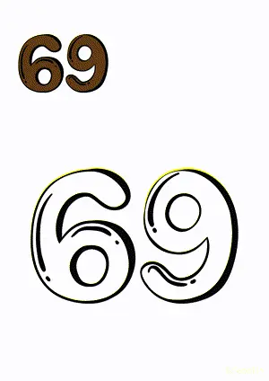 Number tracing and coloring pages Number 69 Sixty-Nine. Free printable number worksheet. DIY Maths worksheet.