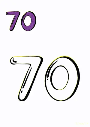 Number tracing and coloring pages Number 70 Seventy. Free printable number worksheet. DIY Maths worksheet.