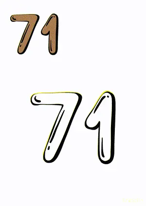 Number tracing and coloring pages Number 71 Seventy-One. Free printable number worksheet. DIY Maths worksheet.