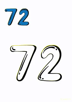 Number tracing and coloring pages Number 72 Seventy-Two. Free printable number worksheet. DIY Maths worksheet.