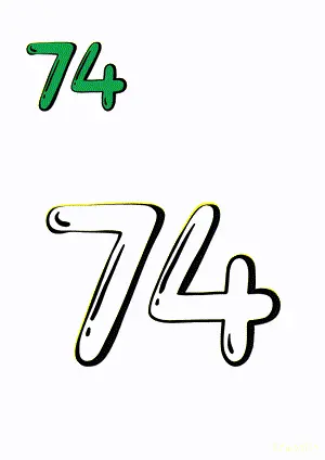 Number tracing and coloring pages Number 74 Seventy-Four. Free printable number worksheet. DIY Maths worksheet.