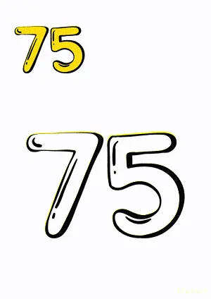 Number tracing and coloring pages Number 75 Seventy-Five. Free printable number worksheet. DIY Maths worksheet.