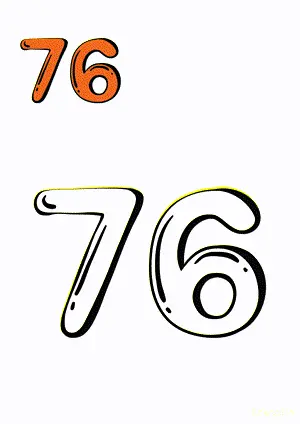 Number tracing and coloring pages Number 76 Seventy-Six. Free printable number worksheet. DIY Maths worksheet.