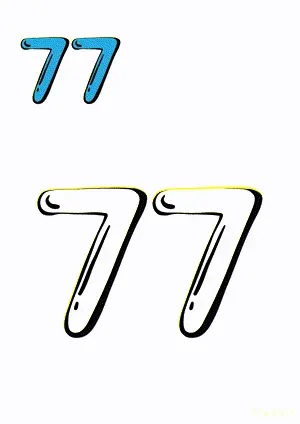 Number tracing and coloring pages Number 77 Seventy-Seven. Free printable number worksheet. DIY Maths worksheet.