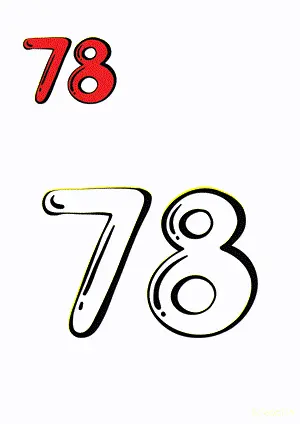 Number tracing and coloring pages Number 78 Seventy-Eight. Free printable number worksheet. DIY Maths worksheet.