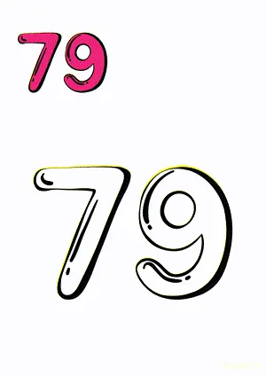 Number tracing and coloring pages Number 79 Seventy-Nine. Free printable number worksheet. DIY Maths worksheet.