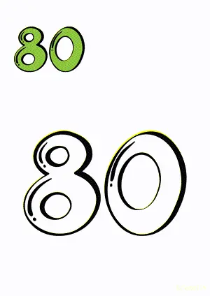 Number tracing and coloring pages Number 80 Eighty. Free printable number worksheet. DIY Maths worksheet.