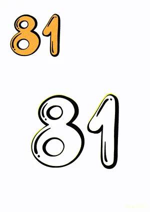 Number tracing and coloring pages Number 81 Eighty-One. Free printable number worksheet. DIY Maths worksheet.